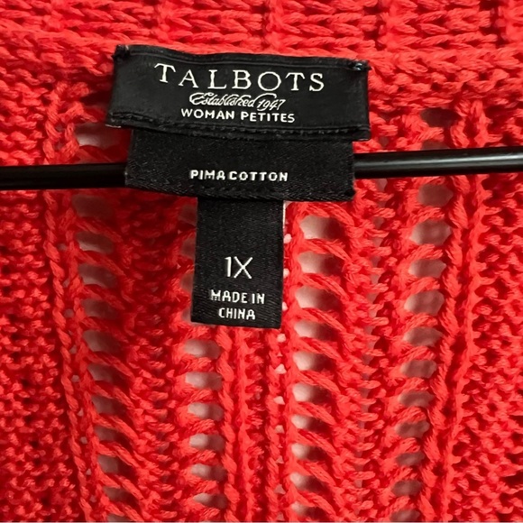 Talbots Open Stitch V-Neck Button Down Pima Cotton Cable Knit Cardigan pointelle - Picture 7 of 11